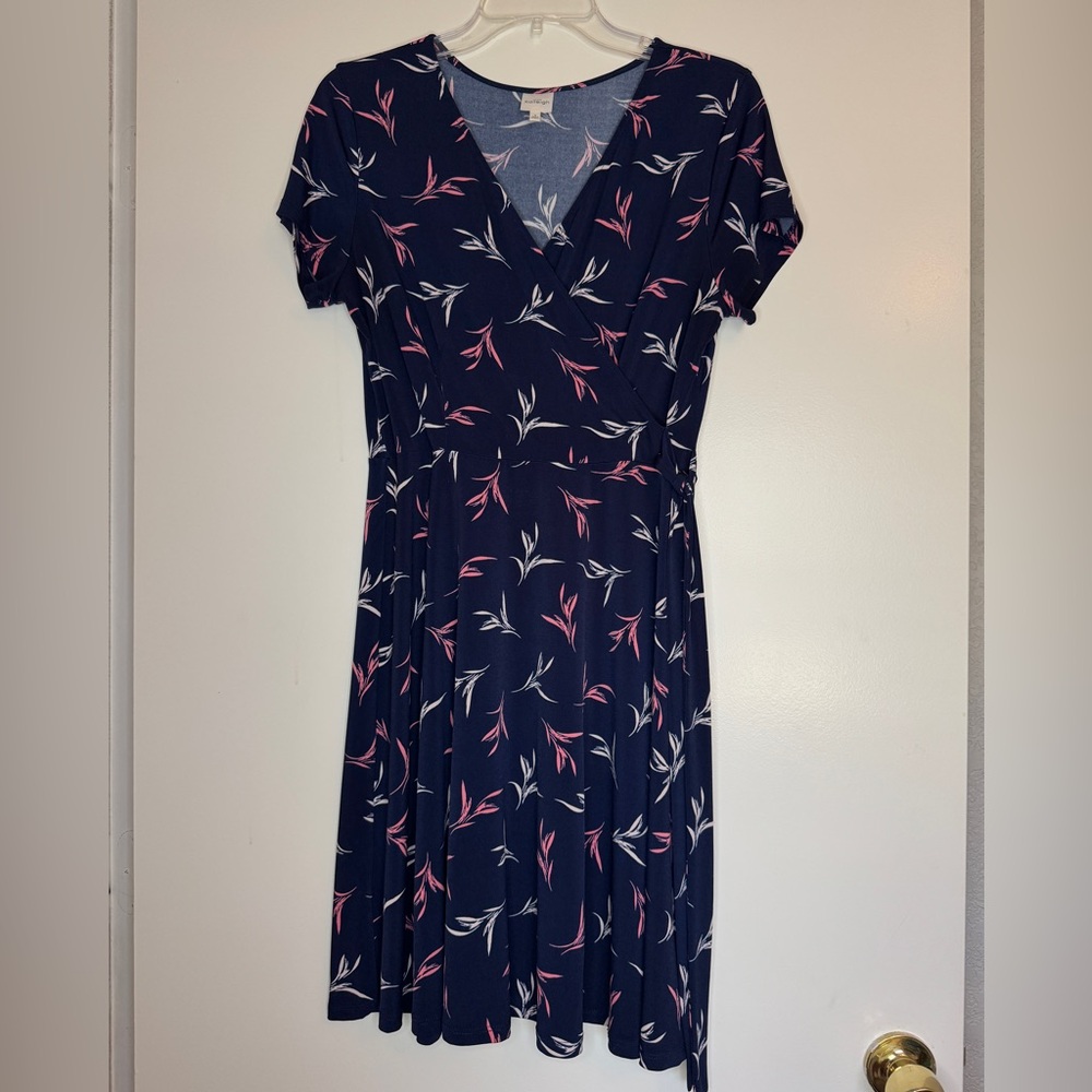 Kaileigh Navy and Pink Floral Midi Dress